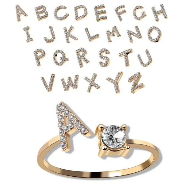 Ring Buchstaben, Silber, Rosa, Gelb – Bild 2