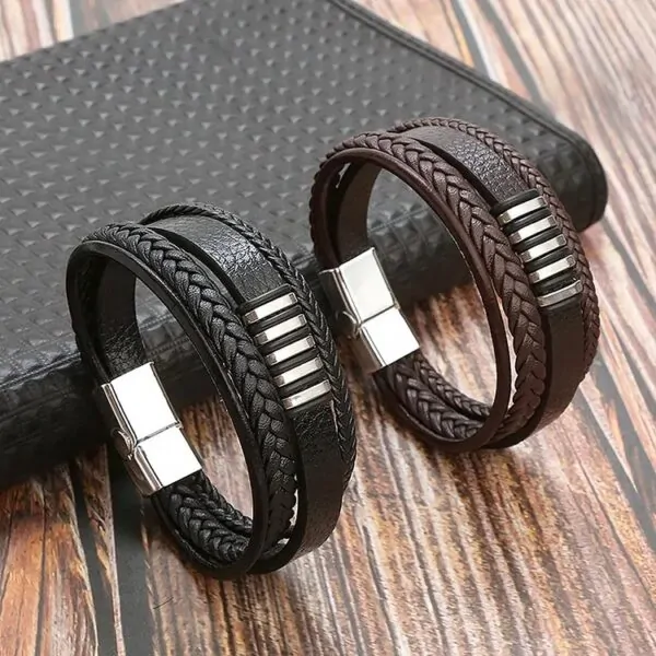Herren Armband aus Leder, 21 Cm Lederarmband, Braun und Schwarz