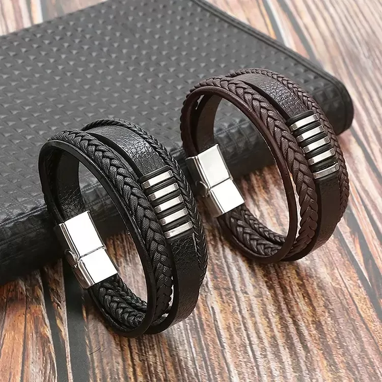 Herren Armband aus Leder, 21 Cm Lederarmband, Braun und Schwarz