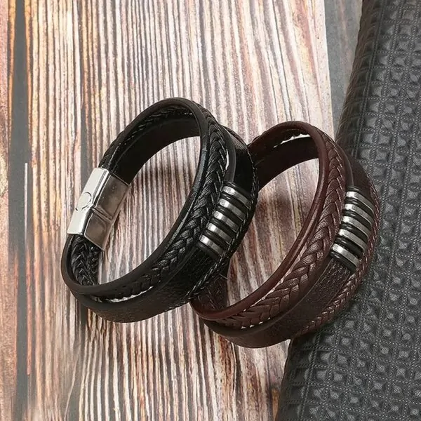 Herren Armband aus Leder, 21 Cm Lederarmband, Braun und Schwarz – Bild 3