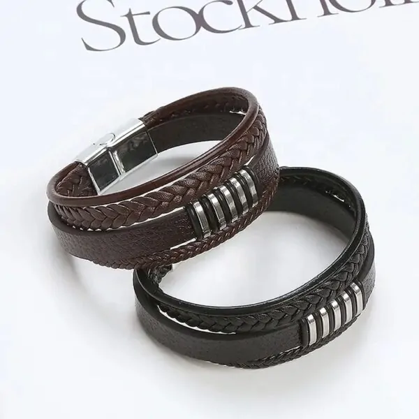 Herren Armband aus Leder, 21 Cm Lederarmband, Braun und Schwarz – Bild 2