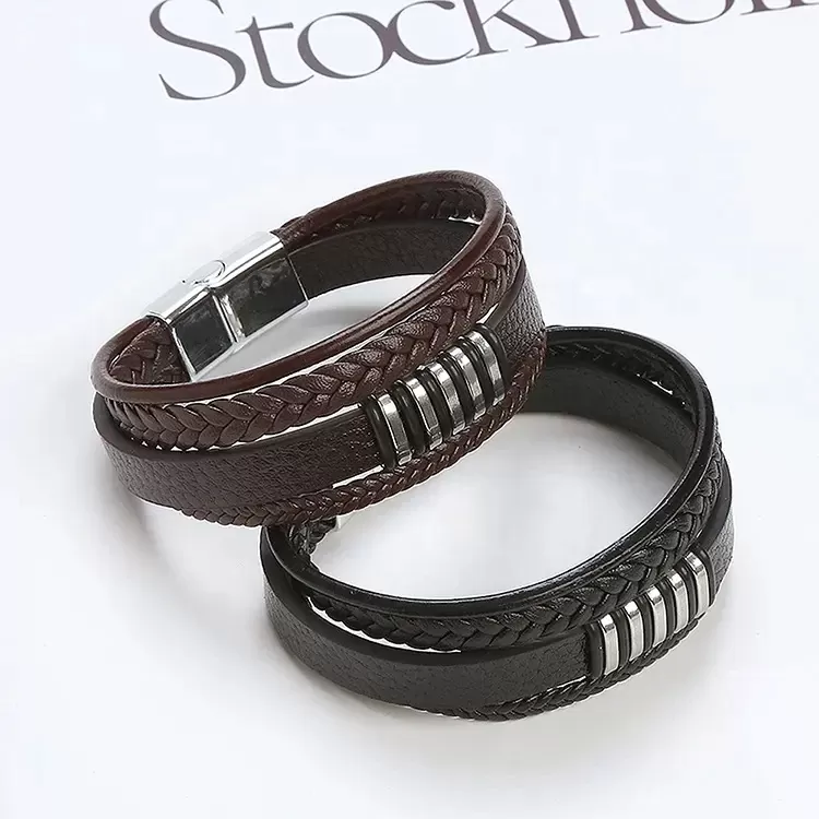 Herren Armband aus Leder, 21 Cm Lederarmband, Braun und Schwarz – Bild 2