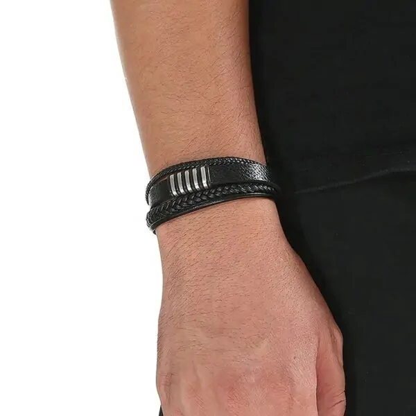 Herren Armband aus Leder, 21 Cm Lederarmband, Braun und Schwarz – Bild 4
