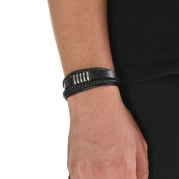 Herren Armband aus Leder, 21 Cm Lederarmband, Braun und Schwarz – Bild 4