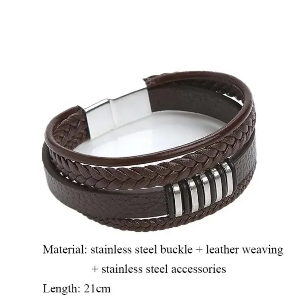Herren Armband aus Leder, 21 Cm Lederarmband, Braun und Schwarz – Bild 5