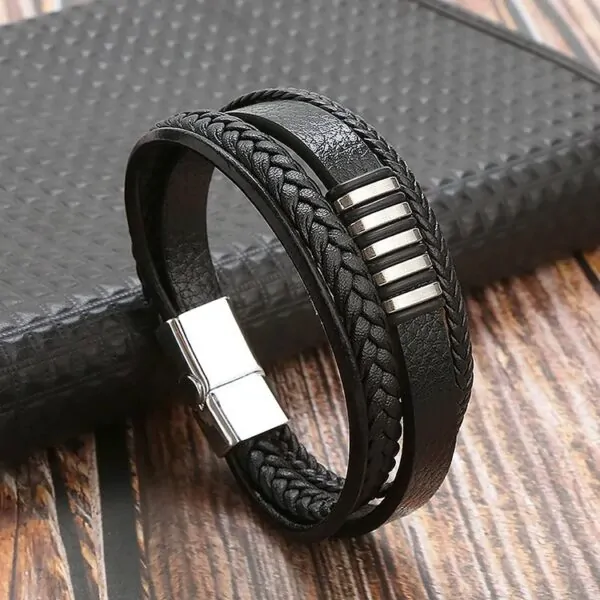Herren Armband aus Leder, 21 Cm Lederarmband, Braun und Schwarz – Bild 6