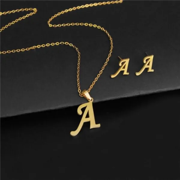 Halskette Buchstaben mit Ohrringe Silber, Gold