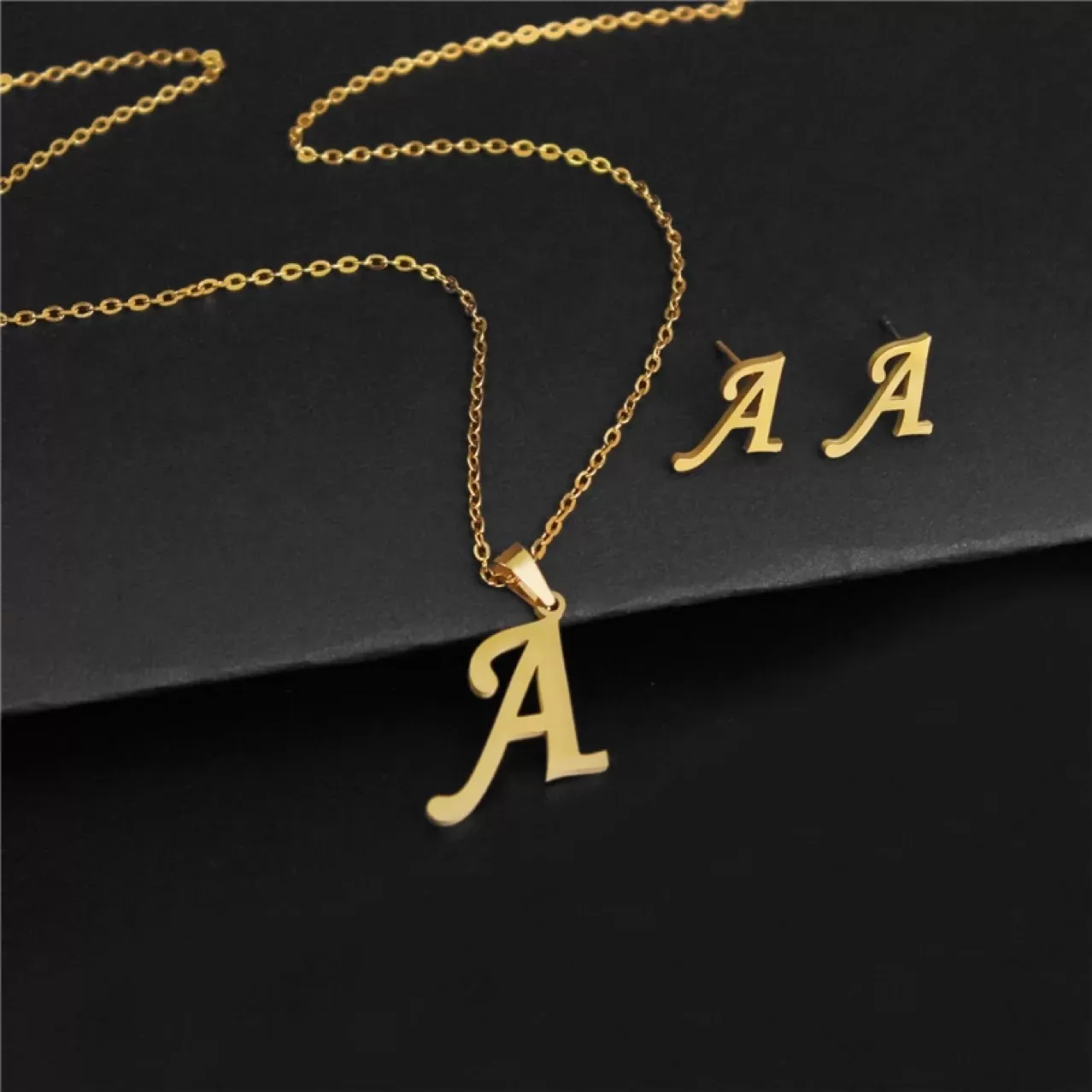 Halskette Buchstaben mit Ohrringe Silber, Gold