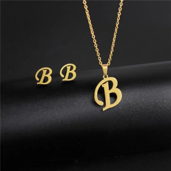 Halskette Buchstaben mit Ohrringe Silber, Gold – Bild 9