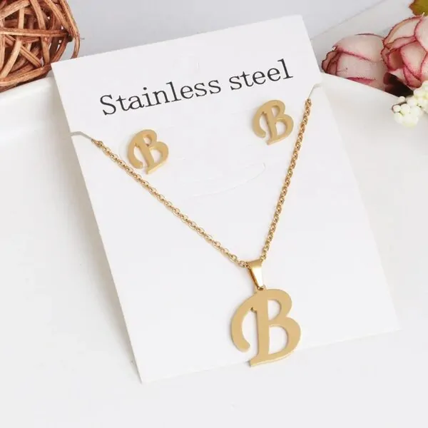 Halskette Buchstaben mit Ohrringe Silber, Gold – Bild 8