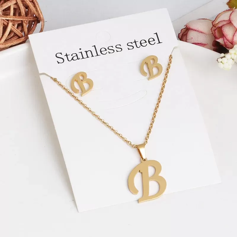 Halskette Buchstaben mit Ohrringe Silber, Gold – Bild 8