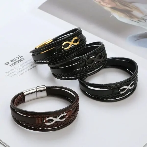 Lederarmband für Herren mit Edelstahlverschluss – Bild 2