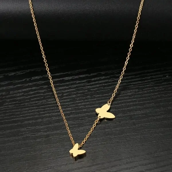 Edelstahl Halskette für Damen mit Schmetterling-Anhängern in Gold und Silber – Bild 3