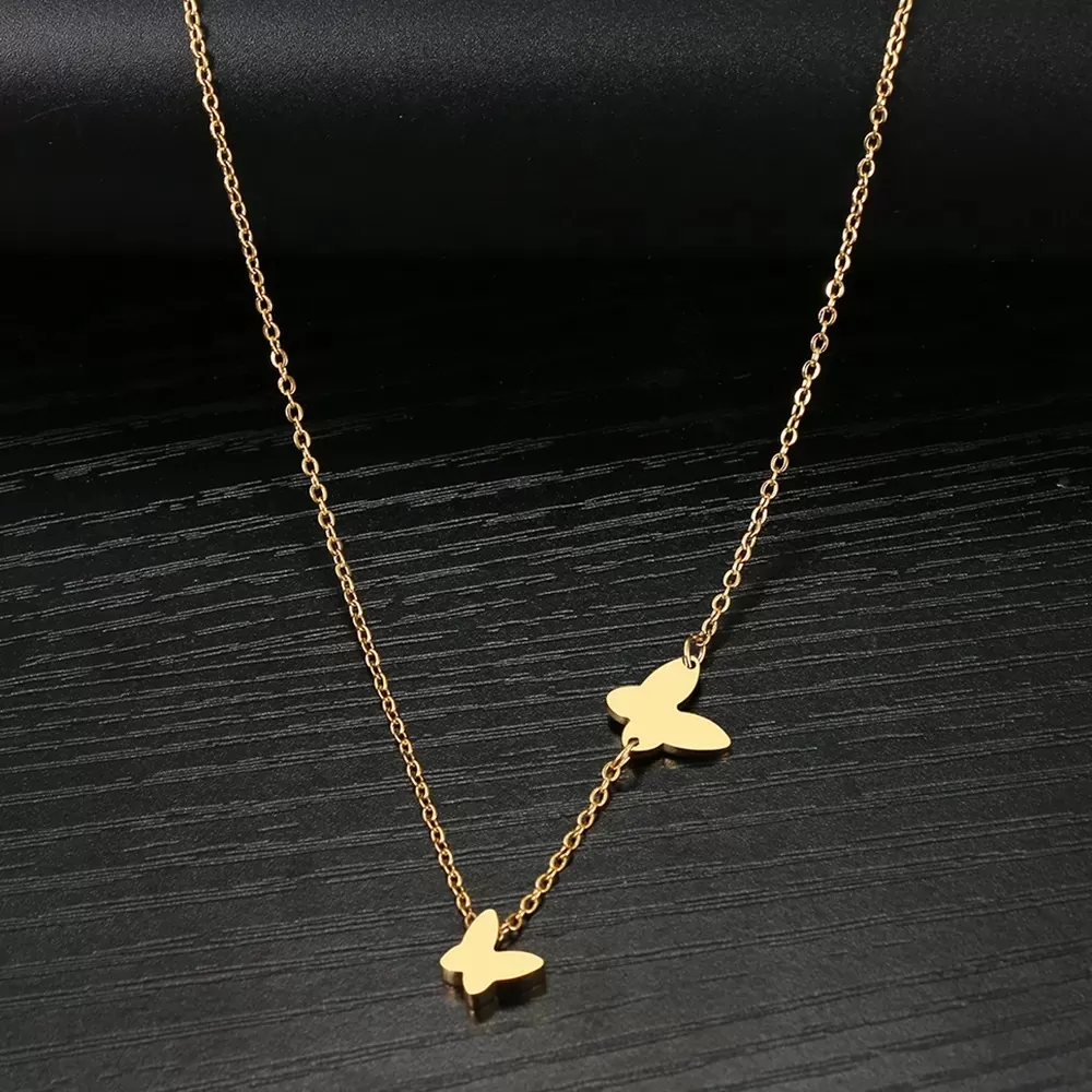 Edelstahl Halskette für Damen mit Schmetterling-Anhängern in Gold und Silber – Bild 3