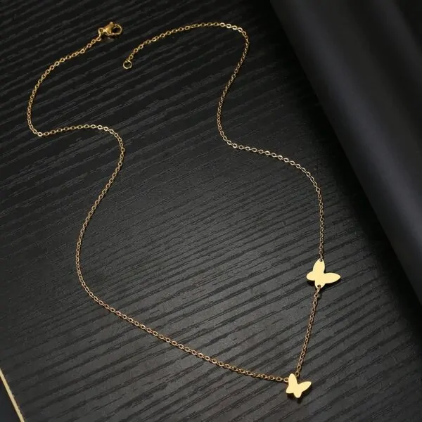 Edelstahl Halskette für Damen mit Schmetterling-Anhängern in Gold und Silber – Bild 5
