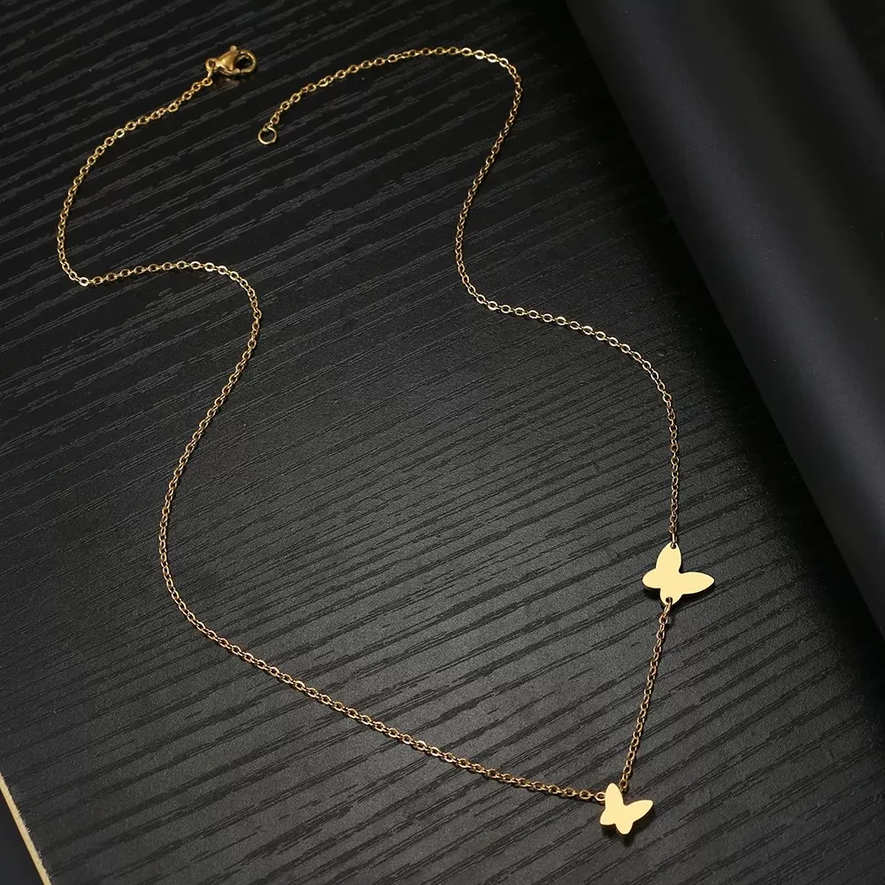 Edelstahl Halskette für Damen mit Schmetterling-Anhängern in Gold und Silber – Bild 5