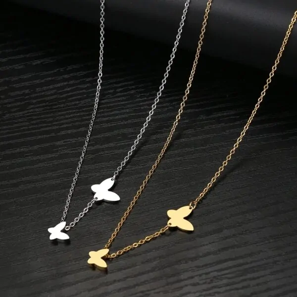Edelstahl Halskette für Damen mit Schmetterling-Anhängern in Gold und Silber – Bild 6