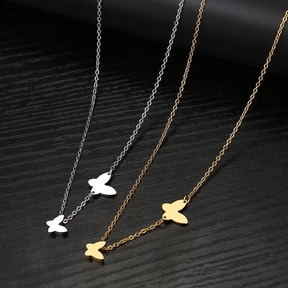 Edelstahl Halskette für Damen mit Schmetterling-Anhängern in Gold und Silber – Bild 6
