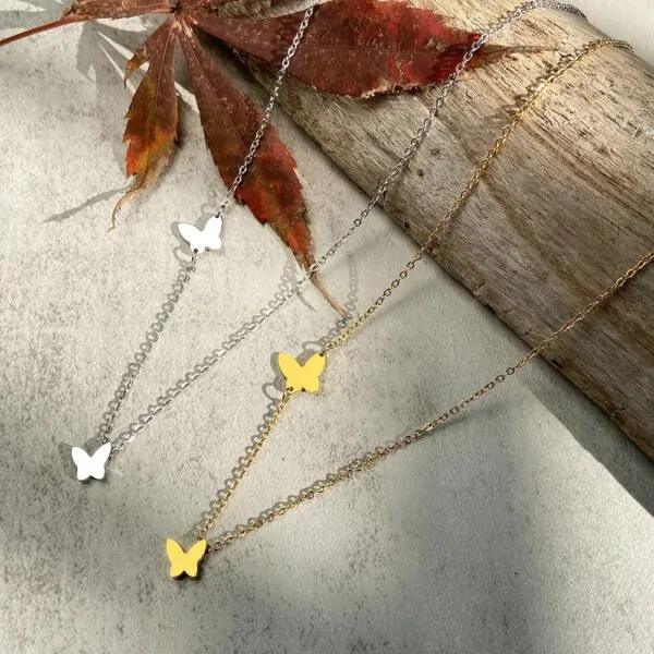 Edelstahl Halskette für Damen mit Schmetterling-Anhängern in Gold und Silber – Bild 2