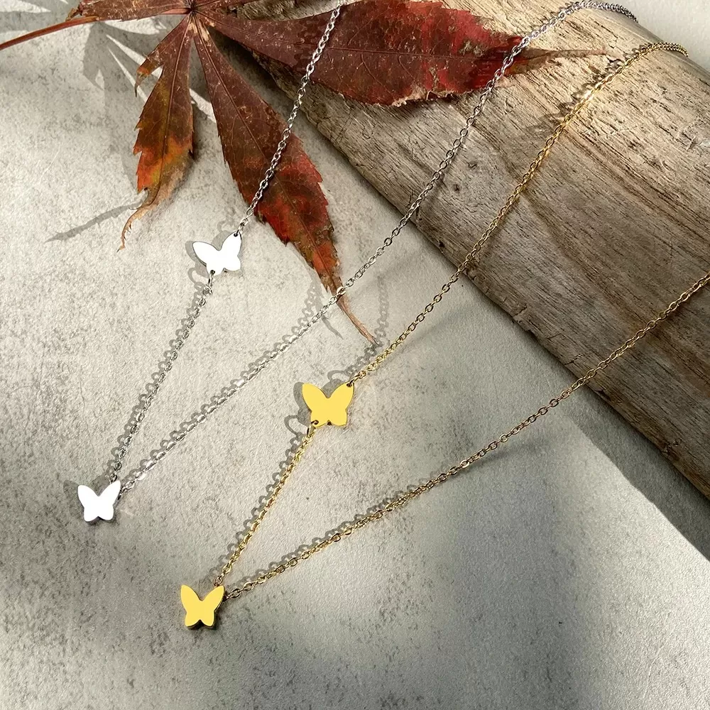 Edelstahl Halskette für Damen mit Schmetterling-Anhängern in Gold und Silber – Bild 2