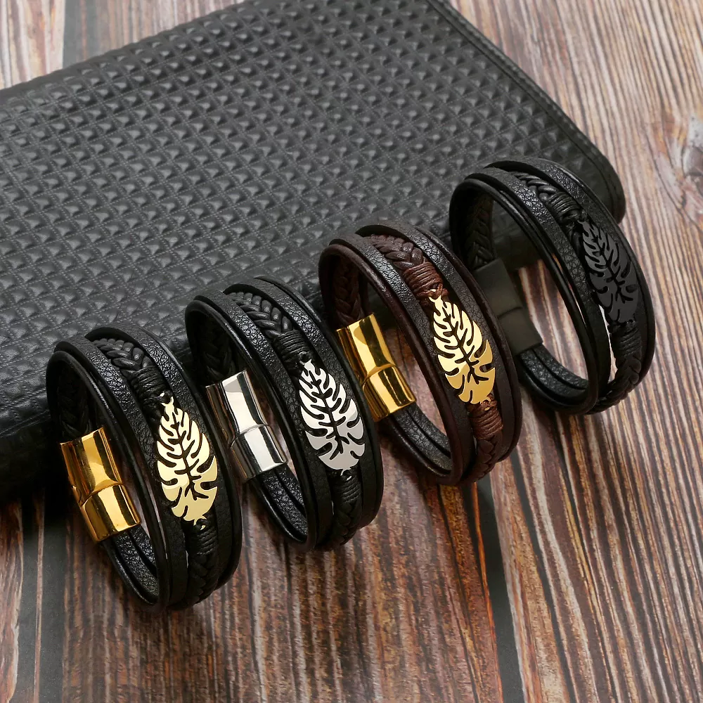 Herren Lederarmband 21 CM mit Edelstahl Verschluss