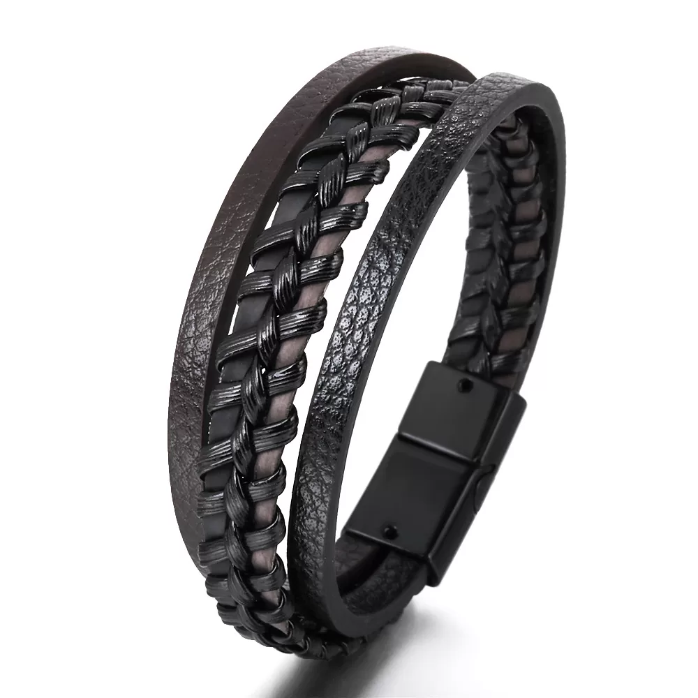 Herren Armband aus Leder 21 CM 2 Farbe Braun, Schwarz – Bild 2