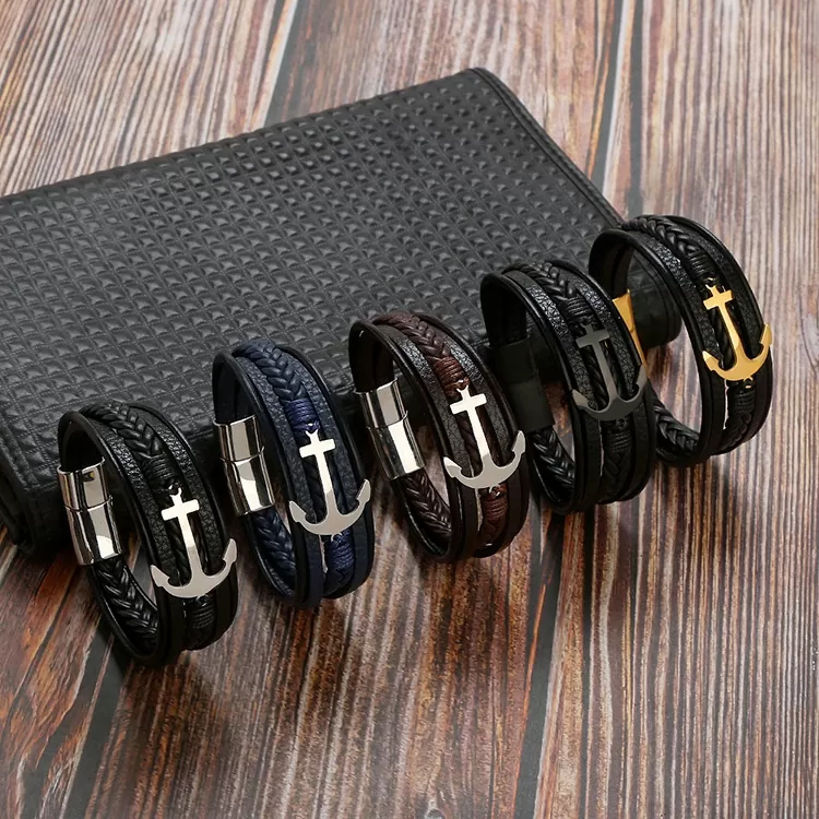 Anker Lederarmband mit Edelstahlverschluss aus Hochwertigem material Accessoires