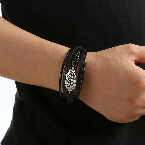 Herren Lederarmband 21 CM mit Edelstahl Verschluss – Bild 3
