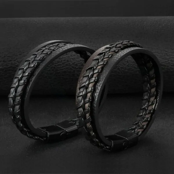 Herren Armband aus Leder 21 CM 2 Farbe Braun, Schwarz