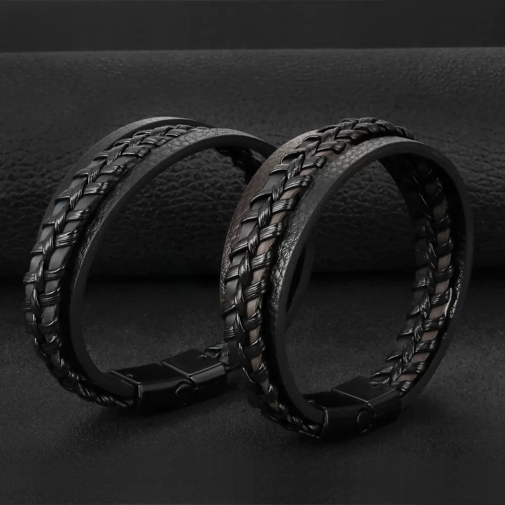 Herren Armband aus Leder 21 CM 2 Farbe Braun, Schwarz