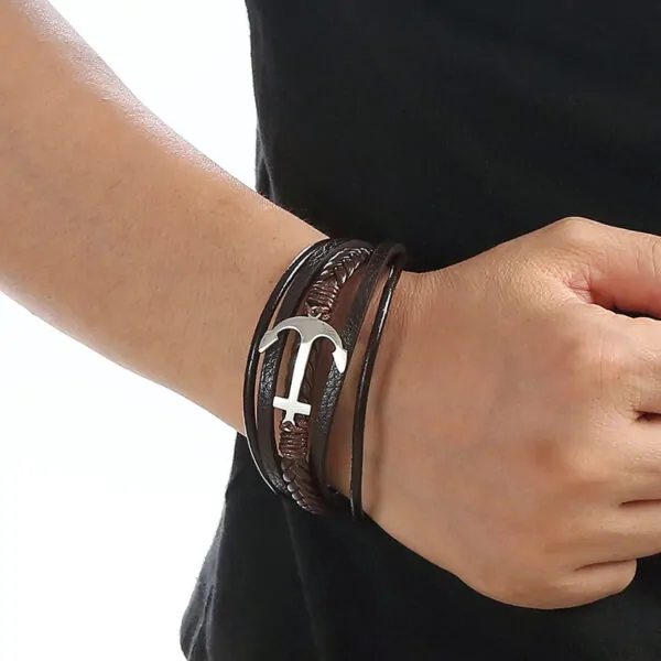 Anker Lederarmband mit Edelstahlverschluss aus Hochwertigem material Accessoires – Bild 2