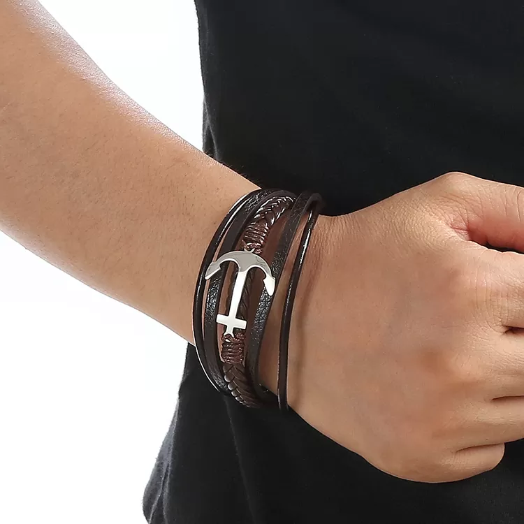 Anker Lederarmband mit Edelstahlverschluss aus Hochwertigem material Accessoires – Bild 2