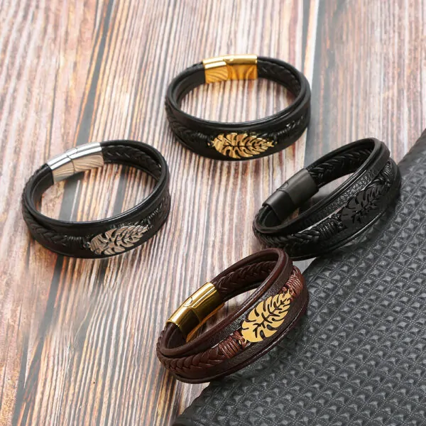 Herren Lederarmband 21 CM mit Edelstahl Verschluss – Bild 2