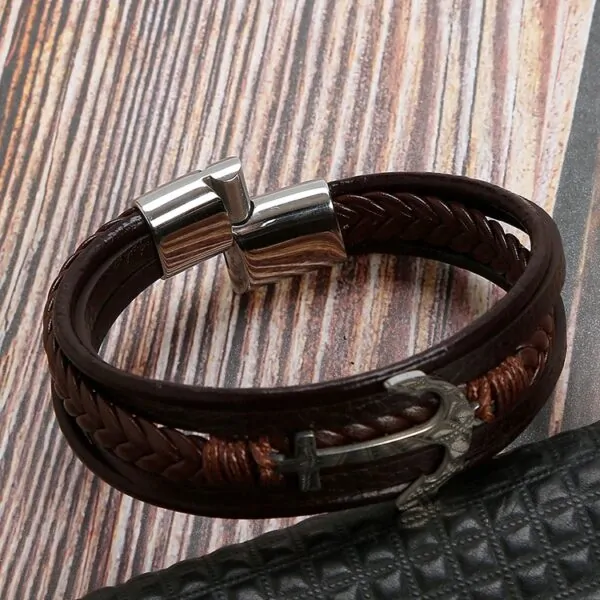 Anker Lederarmband mit Edelstahlverschluss aus Hochwertigem material Accessoires – Bild 3