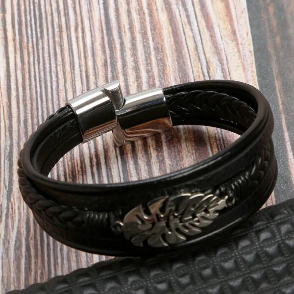 Herren Lederarmband 21 CM mit Edelstahl Verschluss – Bild 4
