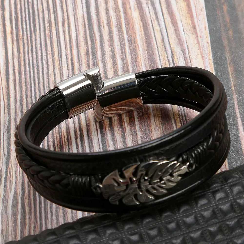 Herren Lederarmband 21 CM mit Edelstahl Verschluss – Bild 4