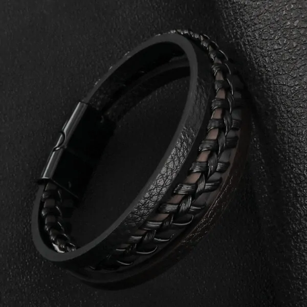 Herren Armband aus Leder 21 CM 2 Farbe Braun, Schwarz – Bild 4