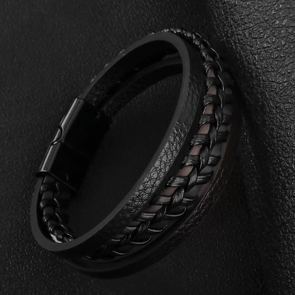 Herren Armband aus Leder 21 CM 2 Farbe Braun, Schwarz – Bild 4