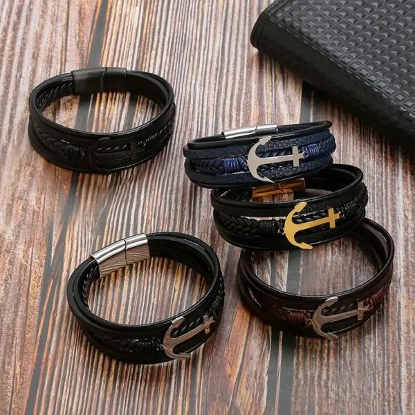 Anker Lederarmband mit Edelstahlverschluss aus Hochwertigem material Accessoires – Bild 4