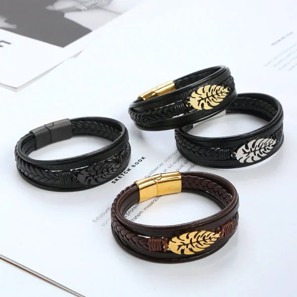 Herren Lederarmband 21 CM mit Edelstahl Verschluss – Bild 5