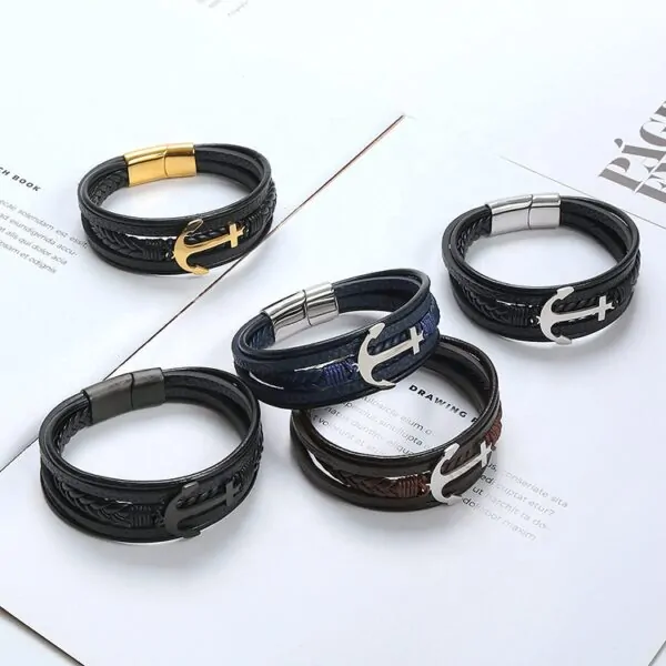 Anker Lederarmband mit Edelstahlverschluss aus Hochwertigem material Accessoires – Bild 5
