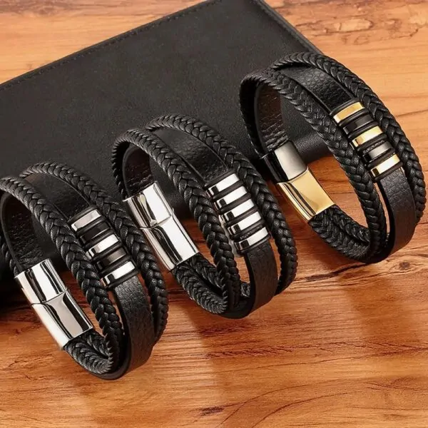 Stilvolles Lederarmband für Herren mit Edelstahlverschluss, 21 CM, 2 Farbe