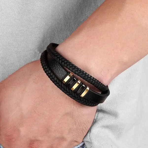 Stilvolles Lederarmband für Herren mit Edelstahlverschluss, 21 CM, 2 Farbe – Bild 3