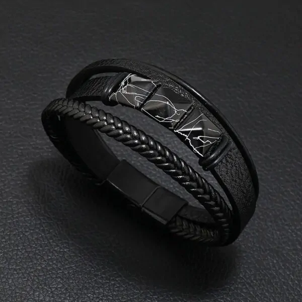 Lederarmband für Männer, Wunderbares Armband 21 CM, Schwarz – Bild 5
