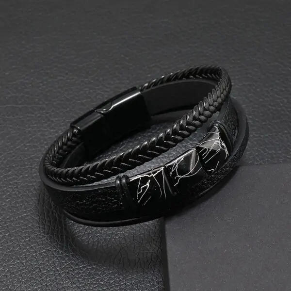 Lederarmband für Männer, Wunderbares Armband 21 CM, Schwarz – Bild 4