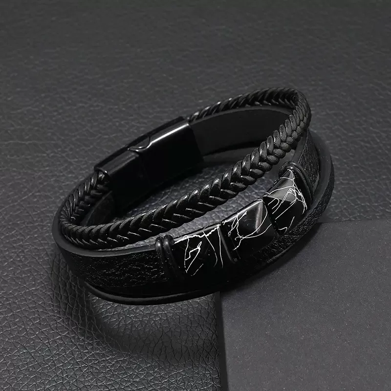 Lederarmband für Männer, Wunderbares Armband 21 CM, Schwarz – Bild 4