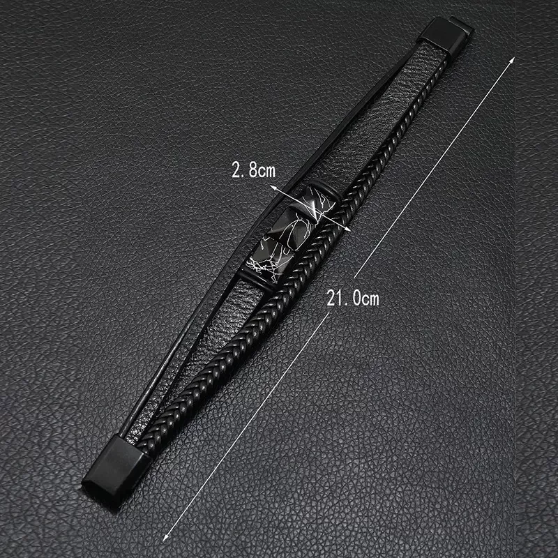Lederarmband für Männer, Wunderbares Armband 21 CM, Schwarz – Bild 3