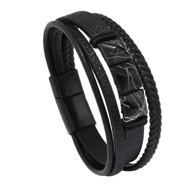 Lederarmband für Männer, Wunderbares Armband 21 CM, Schwarz