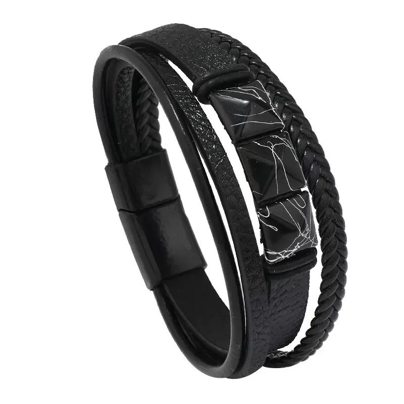 Lederarmband für Männer, Wunderbares Armband 21 CM, Schwarz