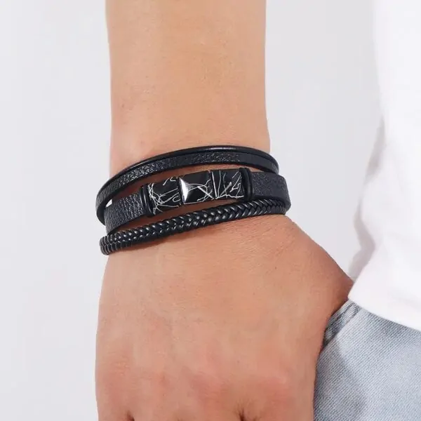 Lederarmband für Männer, Wunderbares Armband 21 CM, Schwarz – Bild 2